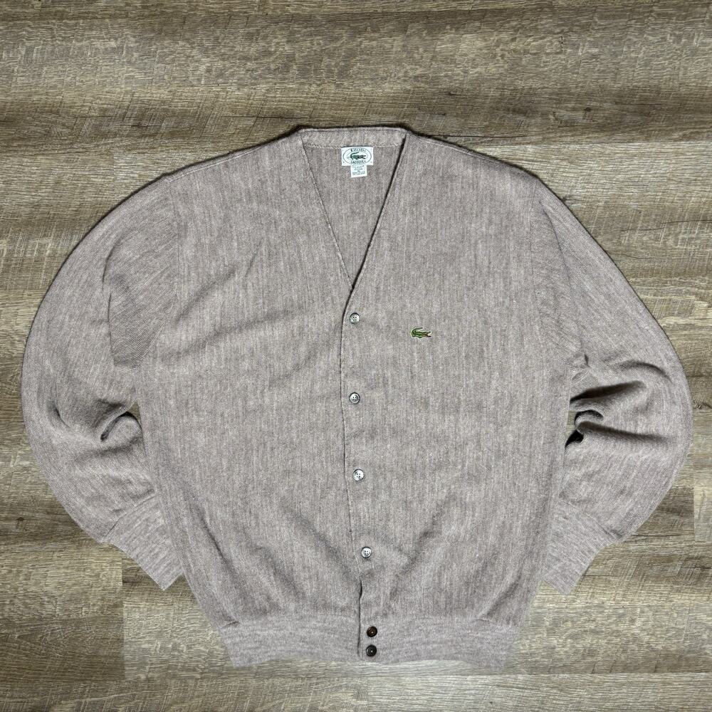 Vintage Izod Lacoste Cardigan Sweater Tan Men's XL Acrylic Made USA 80's